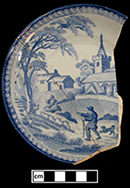 Pearlware saucer printed underglaze in medium blue, 5.25" diameter. 